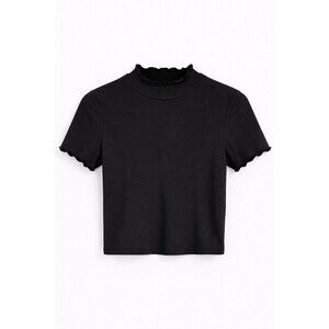 Popular 21 Black Ribbed Mock Neck Crop Top Size L Lettuce Trim Y2K Basic Minimal